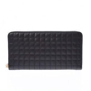 Celine Quilted Round Zip Long Wallet Black Calfskin